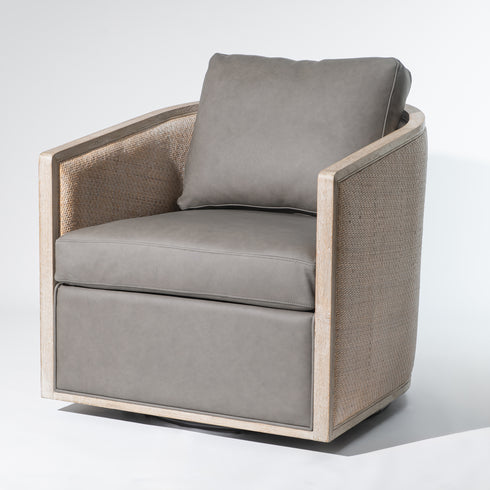 Claude Premium Leather Swivel Cane Chair - Gray Modern Swivel Chair | Swivel Accent Chairs | Kinwell Furniture | Swivel Armchairs